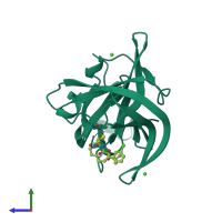 PDB entry 5tg1 coloured by chain, side view.