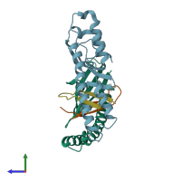 PDB entry 5tgi coloured by chain, side view.