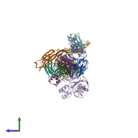 PDB entry 5th9 coloured by chain, side view.