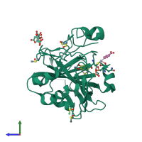 PDB entry 5thj coloured by chain, side view.