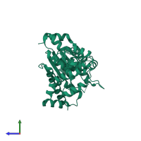 PDB entry 5thl coloured by chain, side view.