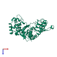 PDB entry 5thl coloured by chain, top view.