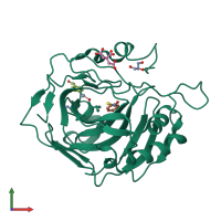 Monomeric assembly 1 of PDB entry 5thn coloured by chemically distinct molecules, front view.