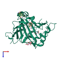 Monomeric assembly 1 of PDB entry 5thn coloured by chemically distinct molecules, top view.