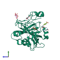 PDB entry 5thn coloured by chain, side view.