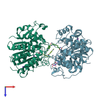 PDB entry 5thu coloured by chain, top view.