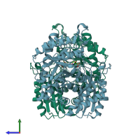 PDB entry 5tij coloured by chain, side view.