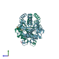 PDB entry 5tim coloured by chain, side view.