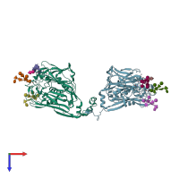 PDB entry 5tiq coloured by chain, top view.