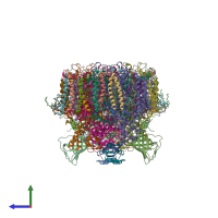 PDB entry 5tis coloured by chain, side view.