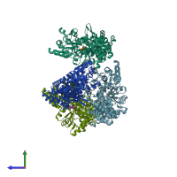 PDB entry 5tj2 coloured by chain, side view.