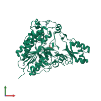 PDB entry 5tj3 coloured by chain, front view.