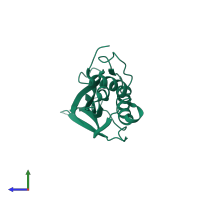 PDB entry 5tjb coloured by chain, side view.