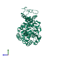 PDB entry 5tjq coloured by chain, side view.