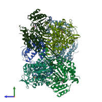 PDB entry 5tjr coloured by chain, side view.
