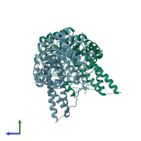 PDB entry 5tke coloured by chain, side view.