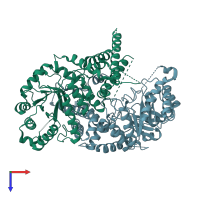 PDB entry 5tke coloured by chain, top view.