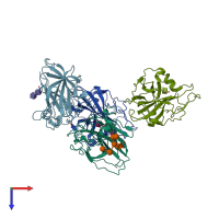PDB entry 5tkf coloured by chain, top view.