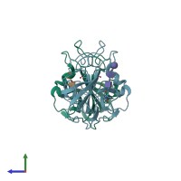 PDB entry 5tkg coloured by chain, side view.