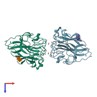 PDB entry 5tkg coloured by chain, top view.