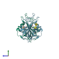 PDB entry 5tkh coloured by chain, side view.