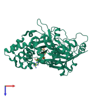 PDB entry 5tkr coloured by chain, top view.