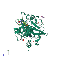 PDB entry 5tkt coloured by chain, side view.