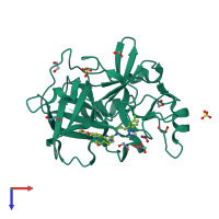 PDB entry 5tku coloured by chain, top view.