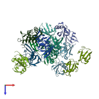 PDB entry 5tla coloured by chain, top view.