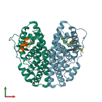 PDB entry 5tlf coloured by chain, front view.