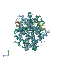 PDB entry 5tlf coloured by chain, side view.
