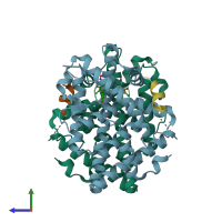 PDB entry 5tll coloured by chain, side view.