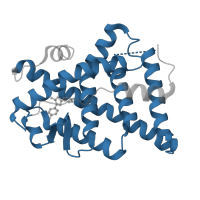 The deposited structure of PDB entry 5tlm contains 2 copies of Pfam domain PF00104 (Ligand-binding domain of nuclear hormone receptor) in Estrogen receptor. Showing 1 copy in chain B.