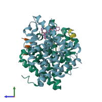 PDB entry 5tlp coloured by chain, side view.