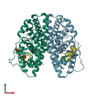 PDB entry 5tlv coloured by chain, front view.