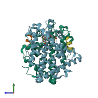 PDB entry 5tlx coloured by chain, side view.