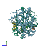 PDB entry 5tm3 coloured by chain, side view.