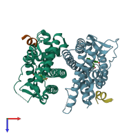 PDB entry 5tm3 coloured by chain, top view.