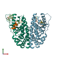 PDB entry 5tm9 coloured by chain, front view.