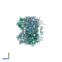 PDB entry 5tma coloured by chain, side view.