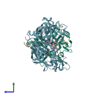 PDB entry 5tmk coloured by chain, side view.