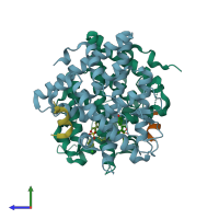 PDB entry 5tml coloured by chain, side view.