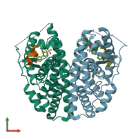 PDB entry 5tmm coloured by chain, front view.