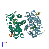 PDB entry 5tmm coloured by chain, top view.