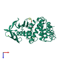 PDB entry 5tmn coloured by chain, top view.