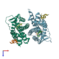 PDB entry 5tmo coloured by chain, top view.