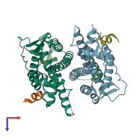 PDB entry 5tmr coloured by chain, top view.