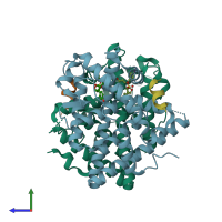 PDB entry 5tmv coloured by chain, side view.