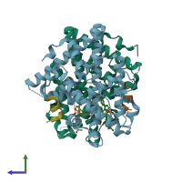 PDB entry 5tmw coloured by chain, side view.