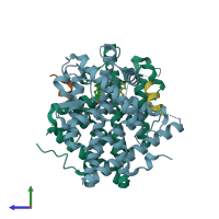 PDB entry 5tn3 coloured by chain, side view.